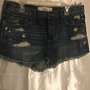 Hollister High Rise Dark Wash Denim  Destroyed Distressed Jean Shorts 9